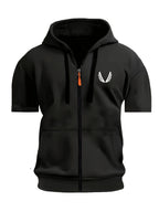 Summer American Fitness Hooded Fashion Short-Sleeve T-Shirt for Men and Women, Suitable for Outdoor Training, Running, and Casual Wear with Zipper - Black