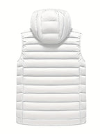 Men'S Slim-Fit Hooded Vest - Lightweight Non-Stretch Jacket, Front Zipper Closure, Side Pockets - Cold Weather Outerwear for Everyday & Formal Events - Fall/Winter, Winter Clothing, Sleek Design, Durable Construction, Stylish Outerwear, Urban Style - White