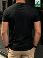 YD-18 Men'S 100% Easy Casual Breathable Sweat-Absorbing Comfortable Short Sleeve Shirt T-Shirt, Sweat-Resistant - Black