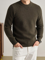 Men'S Waffle Knit Round Neck Sweater, Full Waffle Texture Jacquard Checkered Knit, Strong Three-Dimensional Feel, Thicker Than Regular Plain Knit, Better Warmth - SINBOS - fern green