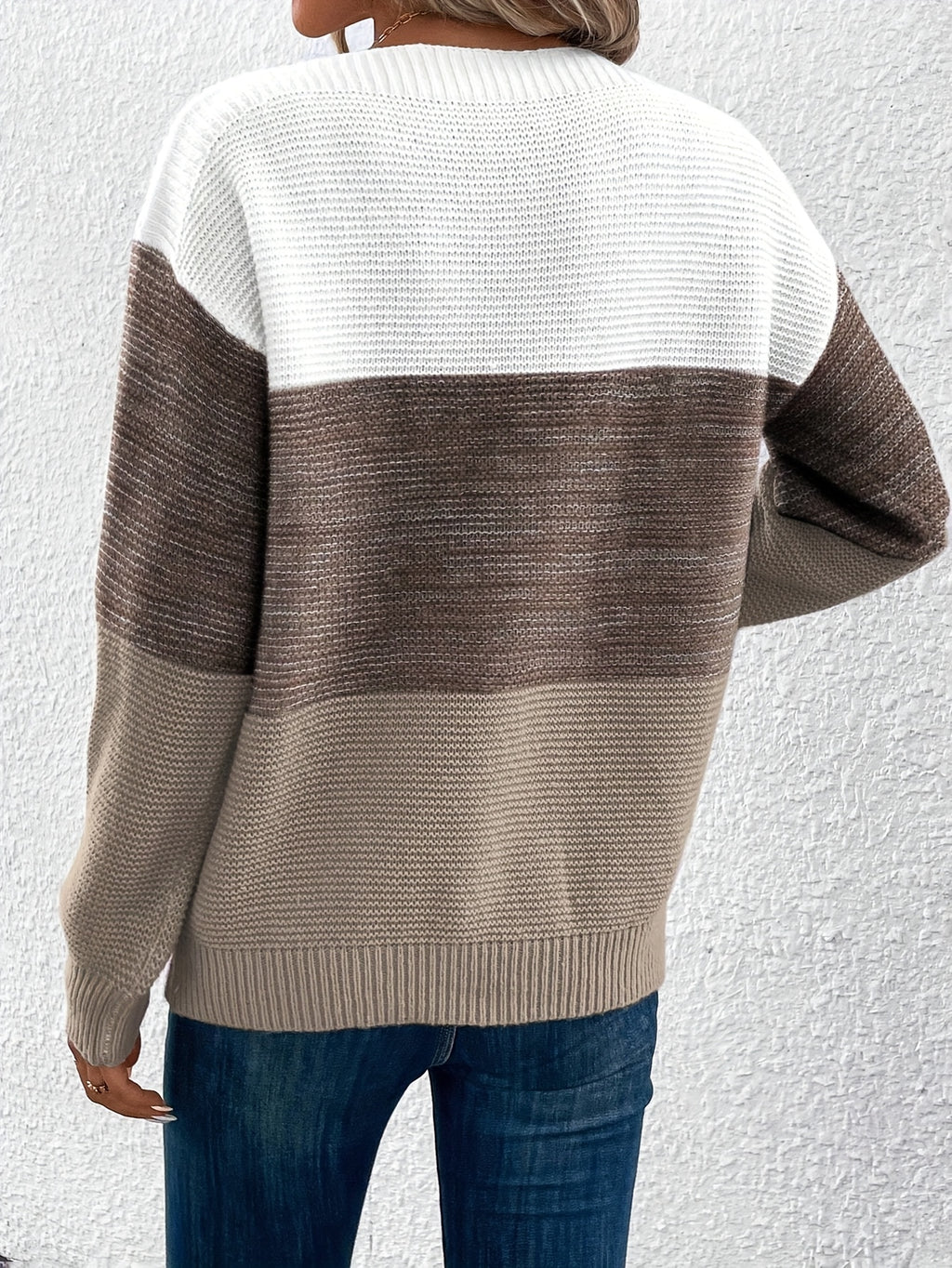 Newly Popular Color-Blocked Drop-Shoulder Sweater - 【Brown】