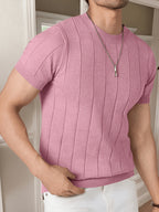 Men's Solid Rib-knit Top - Pink Color