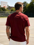 Men's Casual 100% Cotton V-Neck T-Shirt, Summer Sports Short-Sleeve Top, Plain Weave Knit with Distinctive Design, Durable and Pilling-Resistant, Pure Cotton Soft, Breathable, and Refreshing Without Feeling Stuffy, Comfortable, High-Quality - Burgundy
