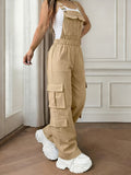 \ Women'S Utility Style Overalls, Multi-Pocket Design, Casual Leisure All-Match Overalls - Khaki