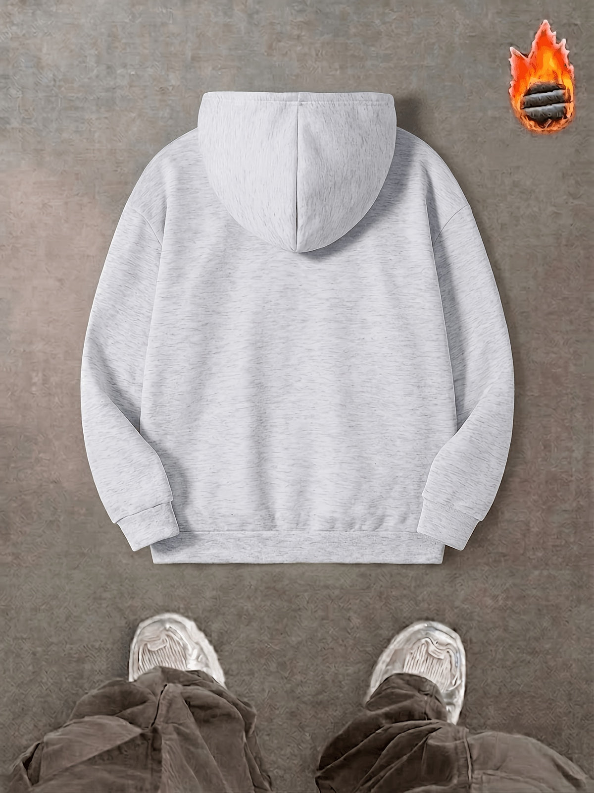 Men's Spring/Autumn Heavyweight Hooded Zip-Up Sweatshirt with Vintage Letter Print, Drawstring Cardigan Jacket, Three-Dimensional Cut with Kangaroo Pocket for a Slimming and Versatile Look, High-End Textured Basic Style for Commuting and Casual Wear - Grey