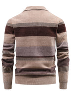 Men's Thickened Sweater with Polo Collar & Lapel - Warm Winter Pullover, Contrast Striped Suitable for Daily Commuting and Vacations, Hand Washable Suitable for Old Money Style, Seagull Collar, Beltless for - Wear - Camel