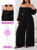 Plus Size Women'S Solid Long Sleeve Wide Leg Jumpsuit - Black