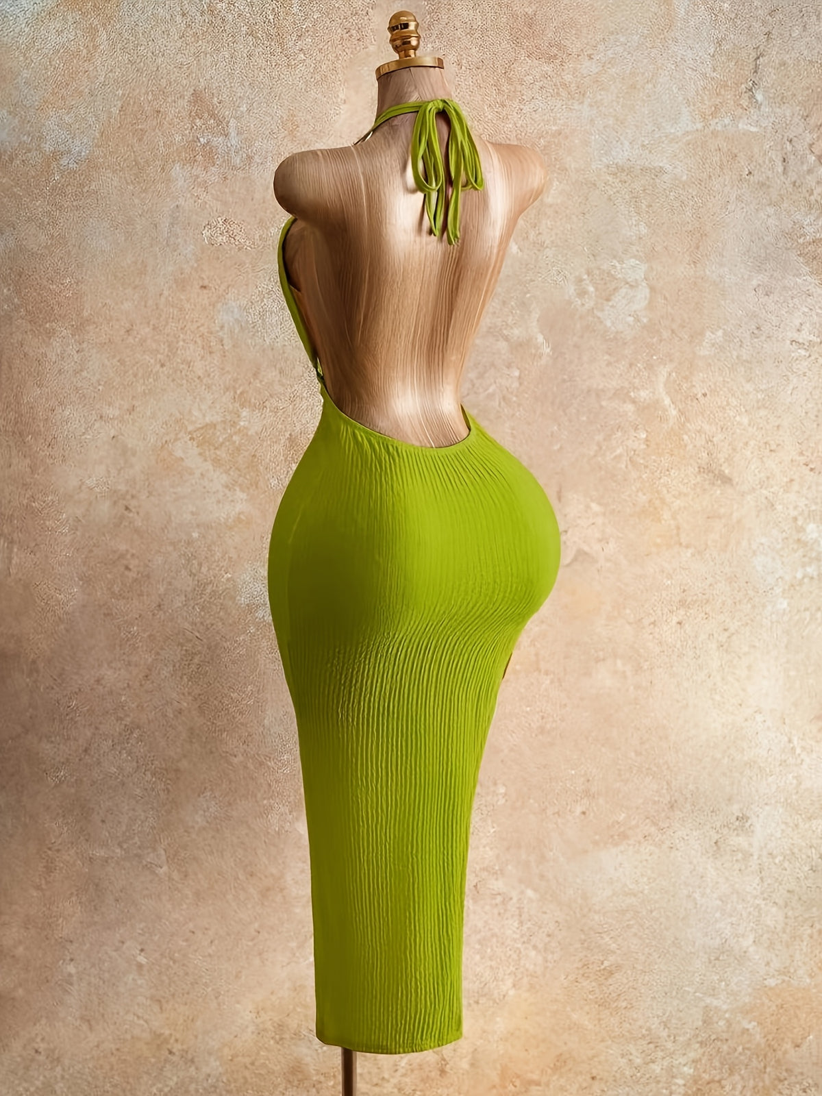 New Summer Women'S New Collection Halter Neck Backless Design Long Dress, Vacation Wear, Women, 2026 Fashion, Clothing, Slim Fit Suitable for Beach Vacations, Summer Vacation Wear, Holiday Clothing - Yellow-green