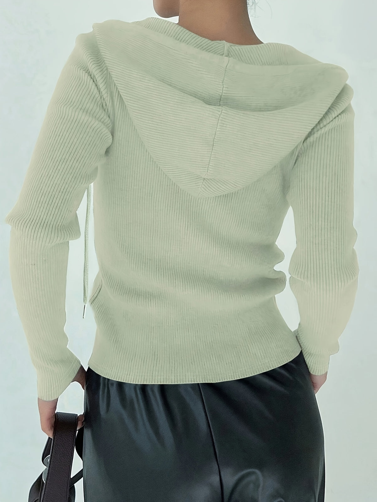 Women's Slim-Fit Solid Color Hooded Long Sleeve Casual Jacket - Yellow-green