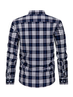 New Plaid Shirt for Men, Long Sleeve, European/American Sizing, Suitable for All Seasons and Commuting, Two-Tone Color Block Design, Four-Season Casual Shirt. Ideal for Men's Daily Wear, Vacation, Leisure, and Streetwear. The Casual Plaid Shirt - Blue-gray