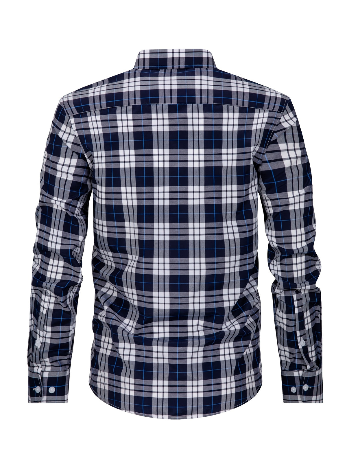 New Plaid Shirt for Men, Long Sleeve, European/American Sizing, Suitable for All Seasons and Commuting, Two-Tone Color Block Design, Four-Season Casual Shirt. Ideal for Men's Daily Wear, Vacation, Leisure, and Streetwear. The Casual Plaid Shirt - Blue-gray