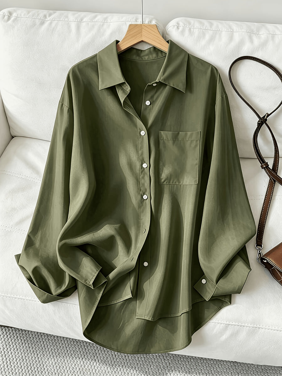 Women'S Classic Solid Color Casual Shirt - Olive
