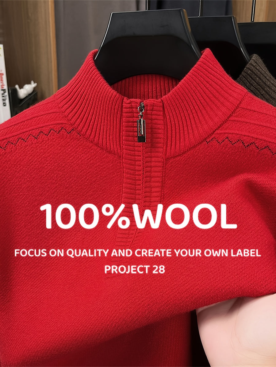 CHIOACE Autumn/Winter Special Offer Men'S Knitted Polo Shirt Half High Collar Zipper Design Soft And Comfortable Fabric Casual Style Loose Fit Suitable for Daily Casual Use - Bright Red
