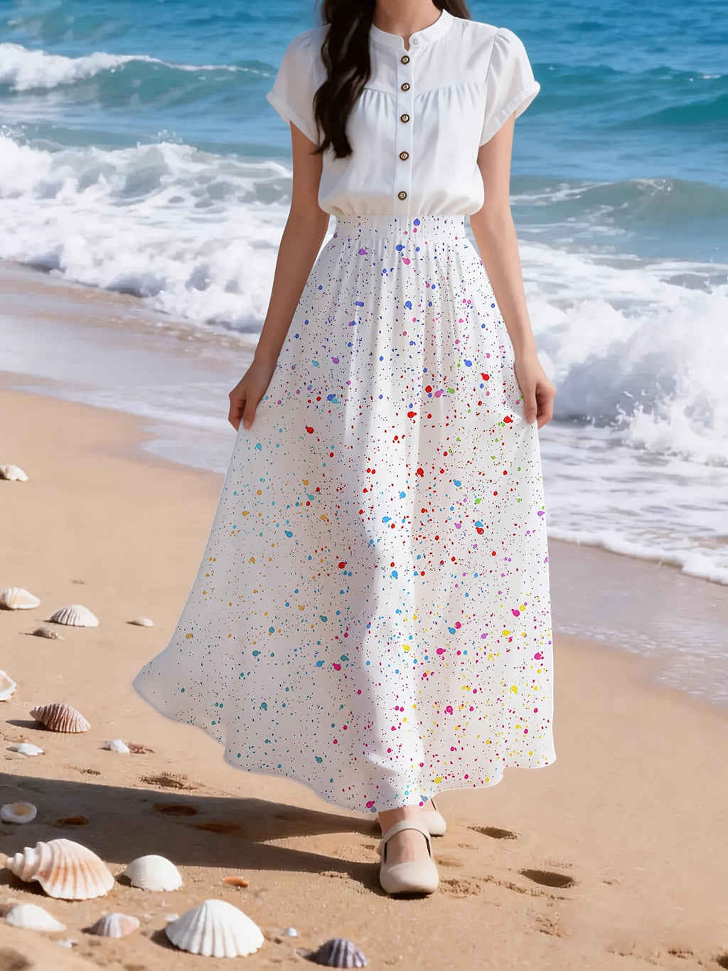New Spring/Summer/Autumn Women's Non-Stretch Skirt with Digital Print, Fashionable Summer Wear, Elastic Waistband with 15cm Stretch for a Highly Inclusive Fit - BSQF381
