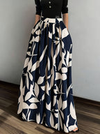 New Spring/Summer/Autumn Women's Printed High-Waist A-Line Skirt, Summer Vacation Dress - Navy Color