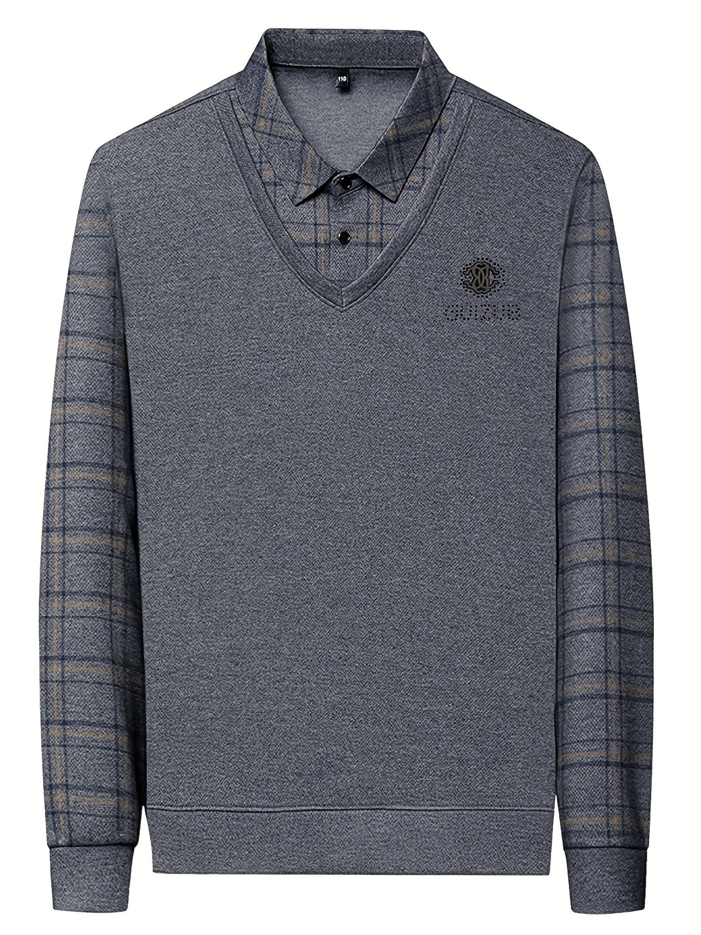 Striped Long-Sleeve Men'S Faux Two-Piece Top, Thin Autumn Winter Base Layer T-Shirt - President Gray
