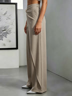 High-Waisted Draped Wide-Leg Pants for Women, Designer Twist Knot Metal Buckle, Elegant Commuter Advanced Feel Long Pants - Khaki
