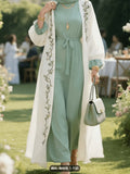 Middle Eastern Traditional Outfit: Cardigan + Headscarf (Inner Wear Not Included) - White