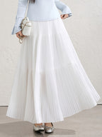 Pleated A-line Skirt with a Loose, Flared Cut - White