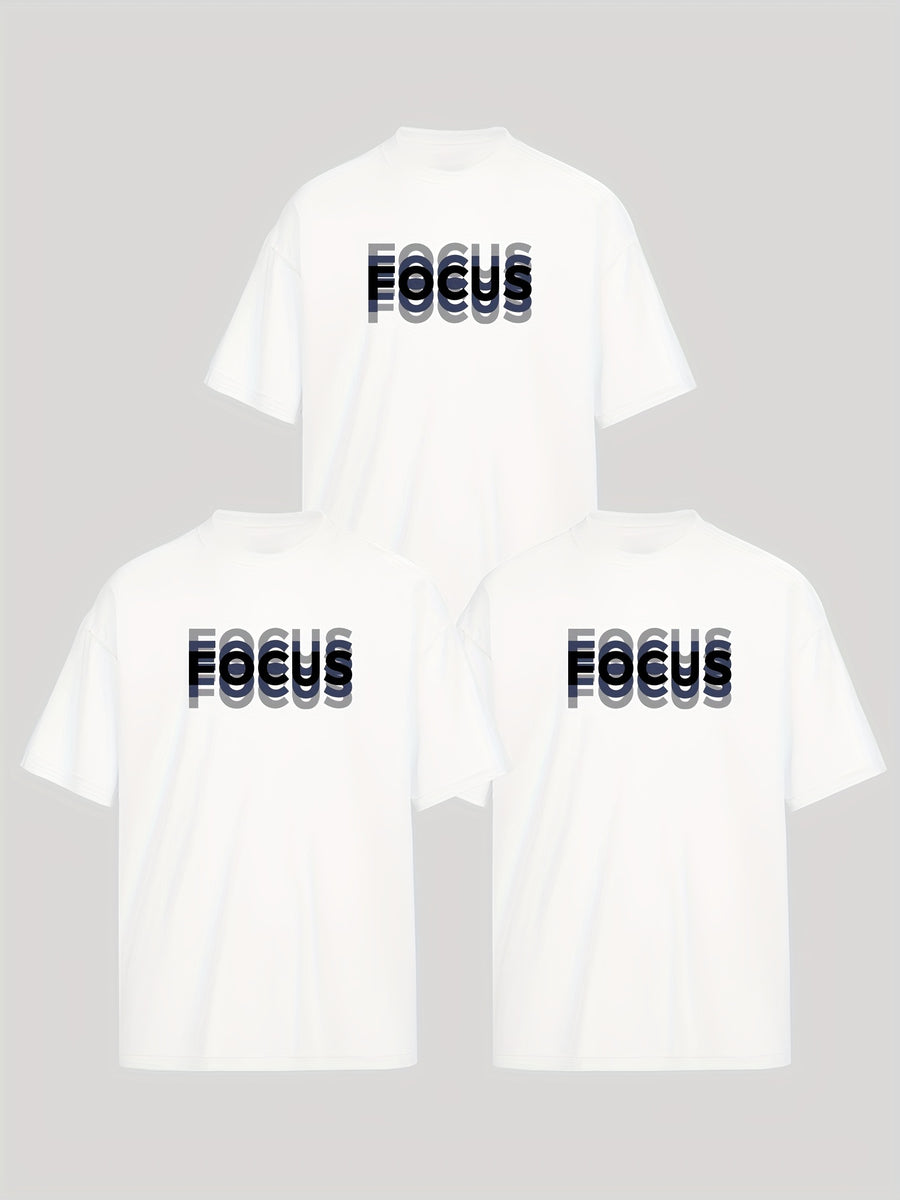Unisex Trendy Letter Print Crew Neck T-Shirt, A Must-Have for Style Enthusiasts! Gradient FOCUS Design, Ultra Stylish & Streetwear-Inspired! Minimalist yet Versatile! - In Vain
