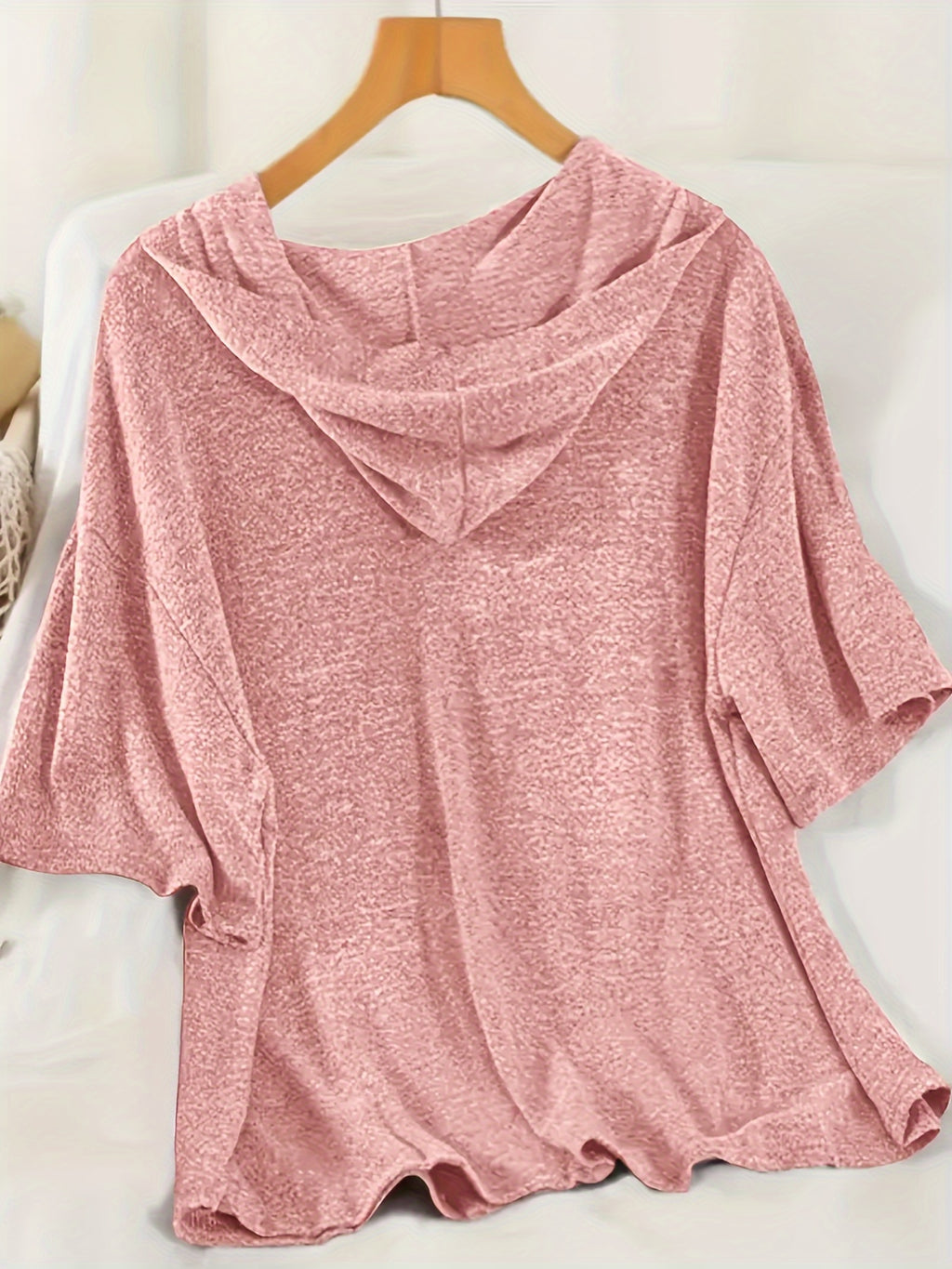 Solid Color Casual Set, Short Sleeve Hooded Top And Drawstring Wrinkle-Free Shorts, Women'S Clothing - pink