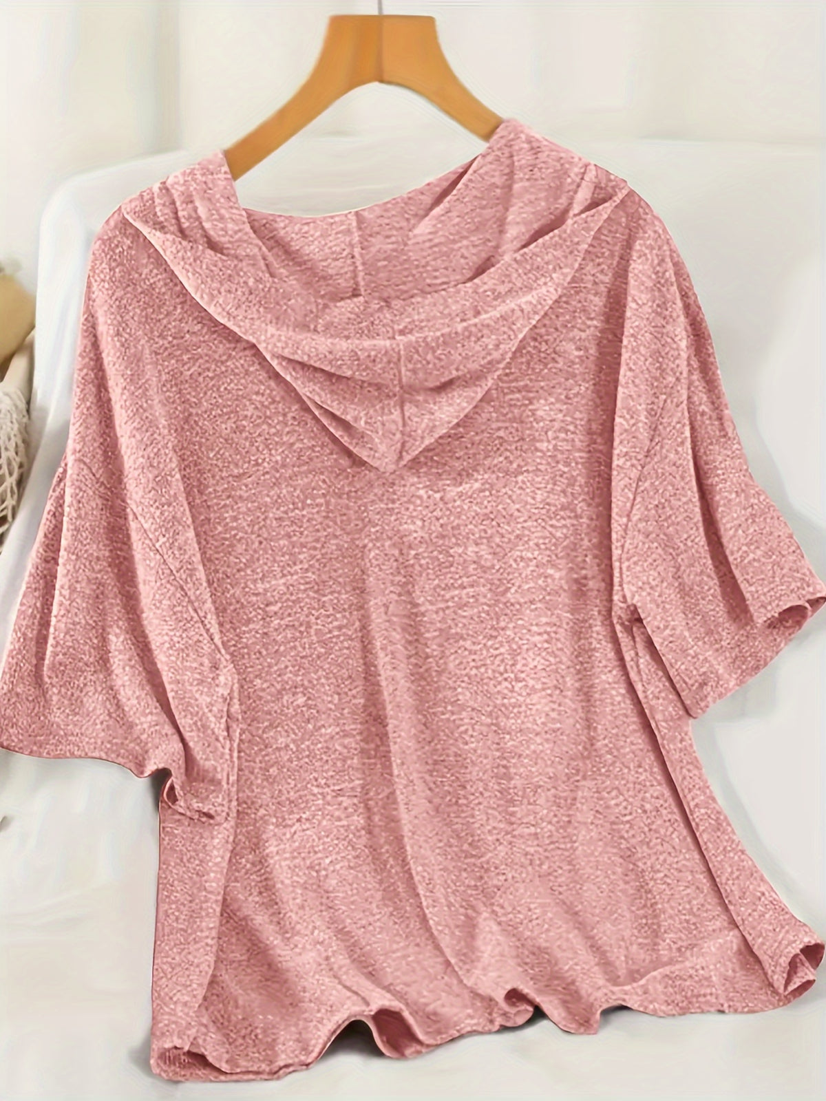 Solid Color Casual Set, Short Sleeve Hooded Top And Drawstring Wrinkle-Free Shorts, Women'S Clothing - pink