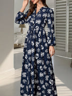 2026 Spring/Summer Women's All-Over Print Loose Fit Maxi Dress with Belt for Vacation and Loungewear - Blue