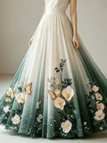 Women'S Premium Feel Printed Mid-Length A-Line Skirt with Tiered Tulle Hem, Suitable for Formal And Semi-Formal Evening Weddings Guest Parties Dresses, All-Season Wear - Green