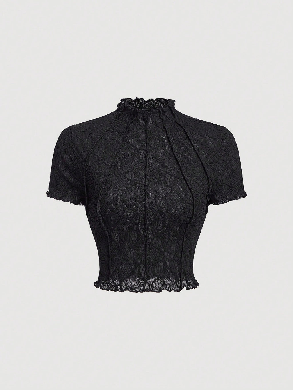 Lace Floral Jacquard Thin Women'S T-Shirt, Dreamy And Romantic, Suitable for Dates, Gatherings, Summer And Spring Wear, Spring Break, Vacation, Picnic, Holiday, Birthday, Etc - Black