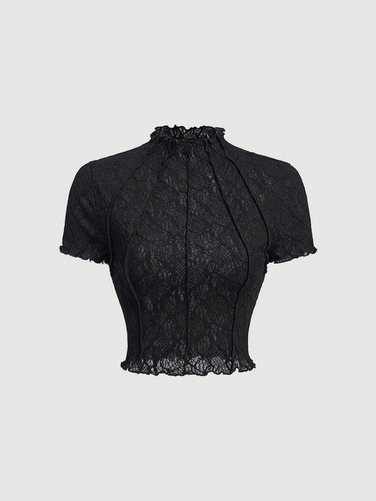 Lace Floral Jacquard Thin Women'S T-Shirt, Dreamy And Romantic, Suitable for Dates, Gatherings, Summer And Spring Wear, Spring Break, Vacation, Picnic, Holiday, Birthday, Etc - Black