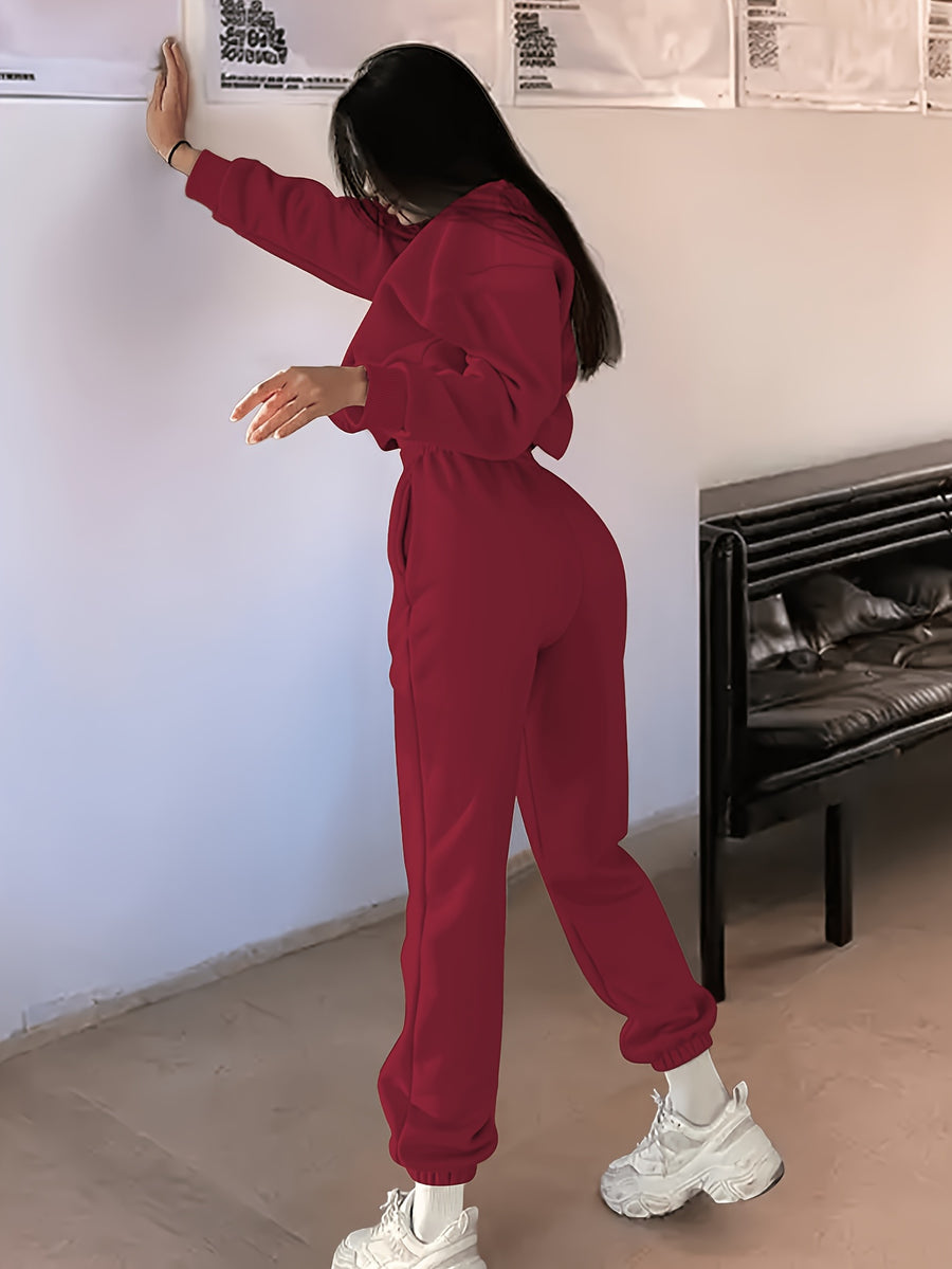 Spring And Autumn Women'S Fashion Casual Athletic Loose Sweatshirt Pants Set Embroidery Letter Design Indoor Outdoor Wear Clothing Sweatshirt Women - Burgundy