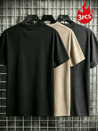Men'S Solid Crew Neck Short Sleeve T-Shirts, 3pcs Basic Plain Tees, Casual Loose Fit Soft Breathable Daily Tops, Gift for Family Friends - Mixed colors