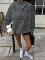 Casual Hooded Lightweight Jacket Top Women'S Easy Half-Zip Loose Pullover Outerwear Daily Commute Lazy Style Long Sleeve Top Versatile Drop Shoulder Outerwear Trendy Street Style Basic Style Long Sleeve Jacket [NS702] - Dark Gray