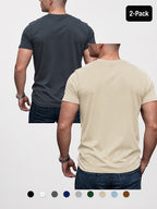 2pcs Men'S Round Neck Short Sleeve Top Set, Round Neck Solid Color Easy Style Soft -Like Fabric Basic Wearable Non-Picky Matching Daily Replacement Base Short Sleeve Top Suitable for Multi-Scene High-Frequency Replacement - Dark Grey+Khaki