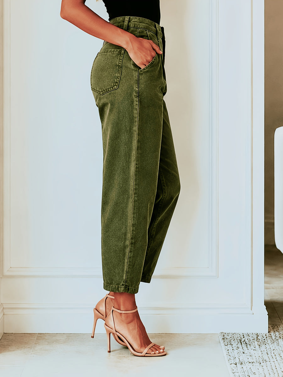 Women'S Elastic Casual Fashion Loose Harem Ankle Jeans - Olive
