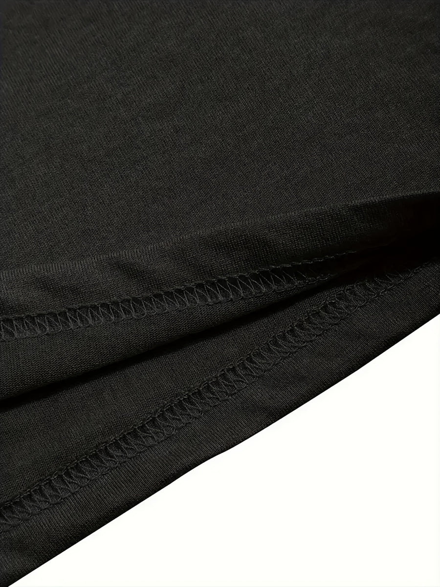 V-Neck Short-Sleeve T-Shirt with GK Letter & Striped Print - Casual Basic Top, Non- Opaque Shirt Suitable for Spring Summer Wardrobe, Machine Washable Casual Attire for Office, Layering & Transitional Outfits - Black