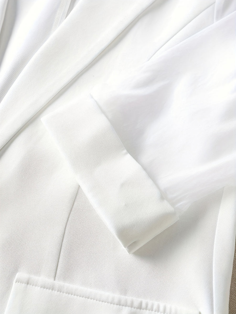 Women's Elegant Sheer Mesh Sleeve Blazer, Slim Fit Business Casual Cardigan Jacket - White