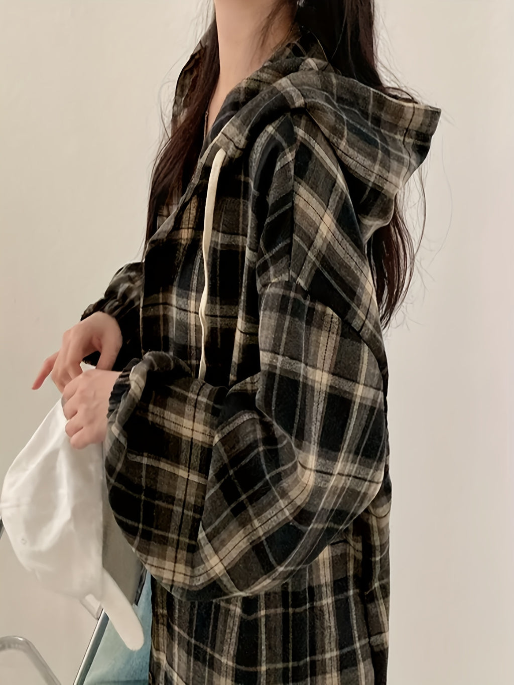 Plaid Shirt with a Black Hood Directed by Nakai - Black