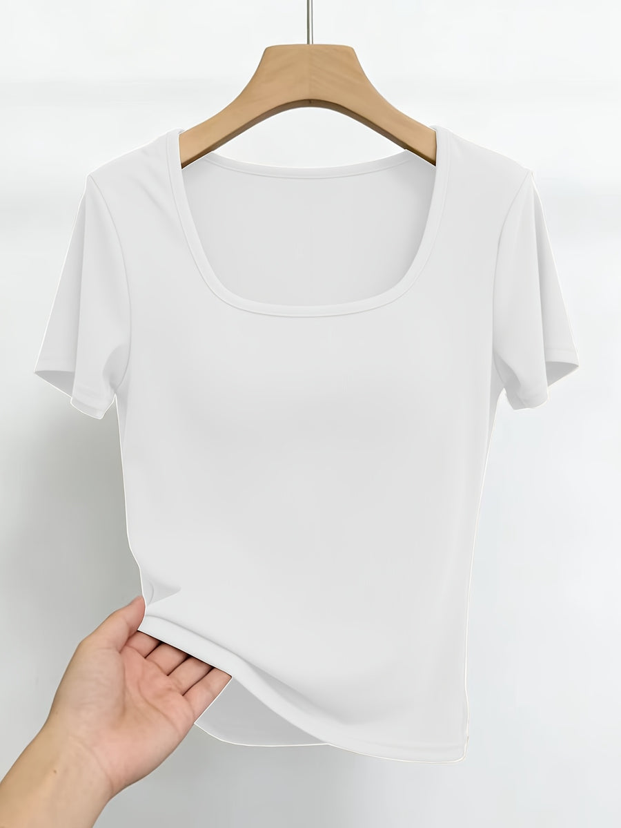 Women'S Short-Sleeve U-Neck T-Shirt for Summer, Stylish And Fitted Base Layer - White