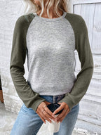 Round Neck Off-the-Should Long Sleeve T-Shirt - Mixed Color 1