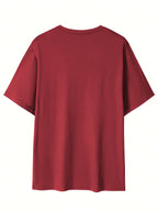 180g 100% Men's V-Neck Short-Sleeve Top, Casual T-Shirt, Solid Color Base Layer, "5-work" Summer All-Season Base Layer, Factory-Made for Men, Comfortable, High Quality, High Fit Rate, Casual Sportswear - Red