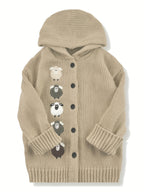 Winter Women's Elegant Hooded Oversized Outerwear Jacket, Multi-Color Little Lamb, Chunky, Soft, Thick, Beautiful, Stylish, Comfortable, Casual, Vintage, Commuting Cardigan, Gift - Khaki