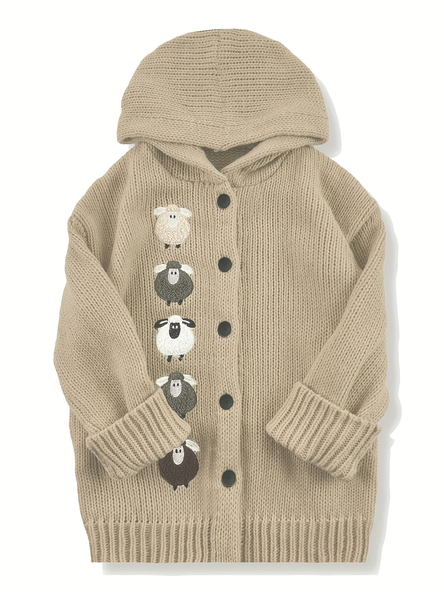 Winter Women's Elegant Hooded Oversized Outerwear Jacket, Multi-Color Little Lamb, Chunky, Soft, Thick, Beautiful, Stylish, Comfortable, Casual, Vintage, Commuting Cardigan, Gift - Khaki