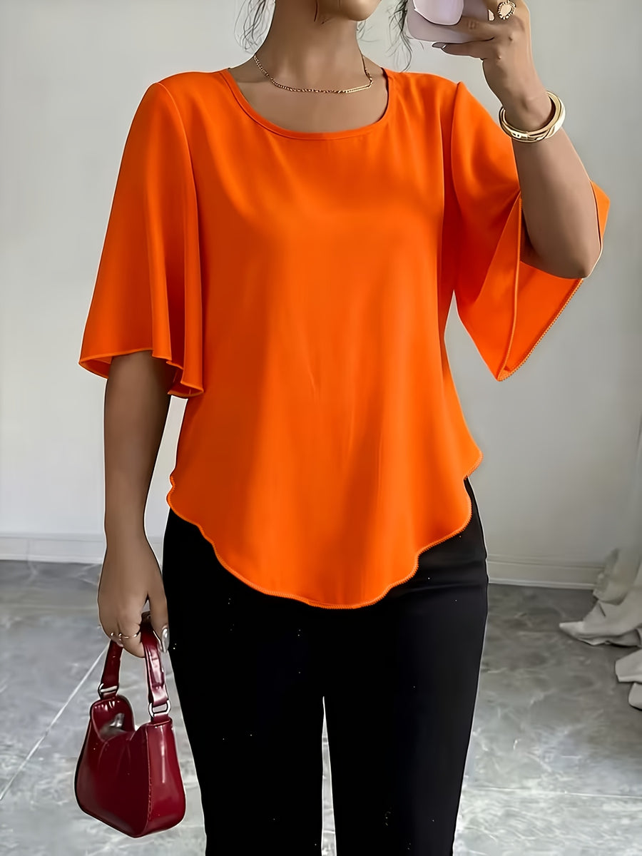 Women's Versatile Solid Color Shirt for Daily Commuting - Orange red