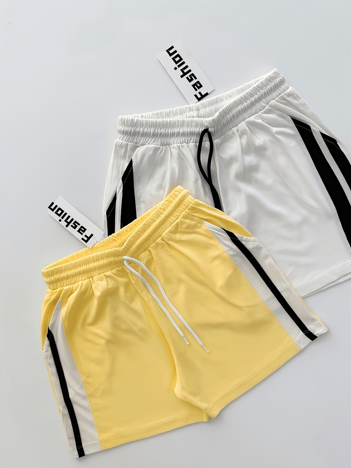 Women's Fashion Casual Shorts 2pcs Set - Yellow And White