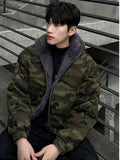 Camouflage Jacket with Hood Men'S Winter Fleece-Lined Thickened Coat American Style Trendy Brand Vintage Jacket Men'S Winter Wear Pattern Transitional Style Jacket - Camouflage