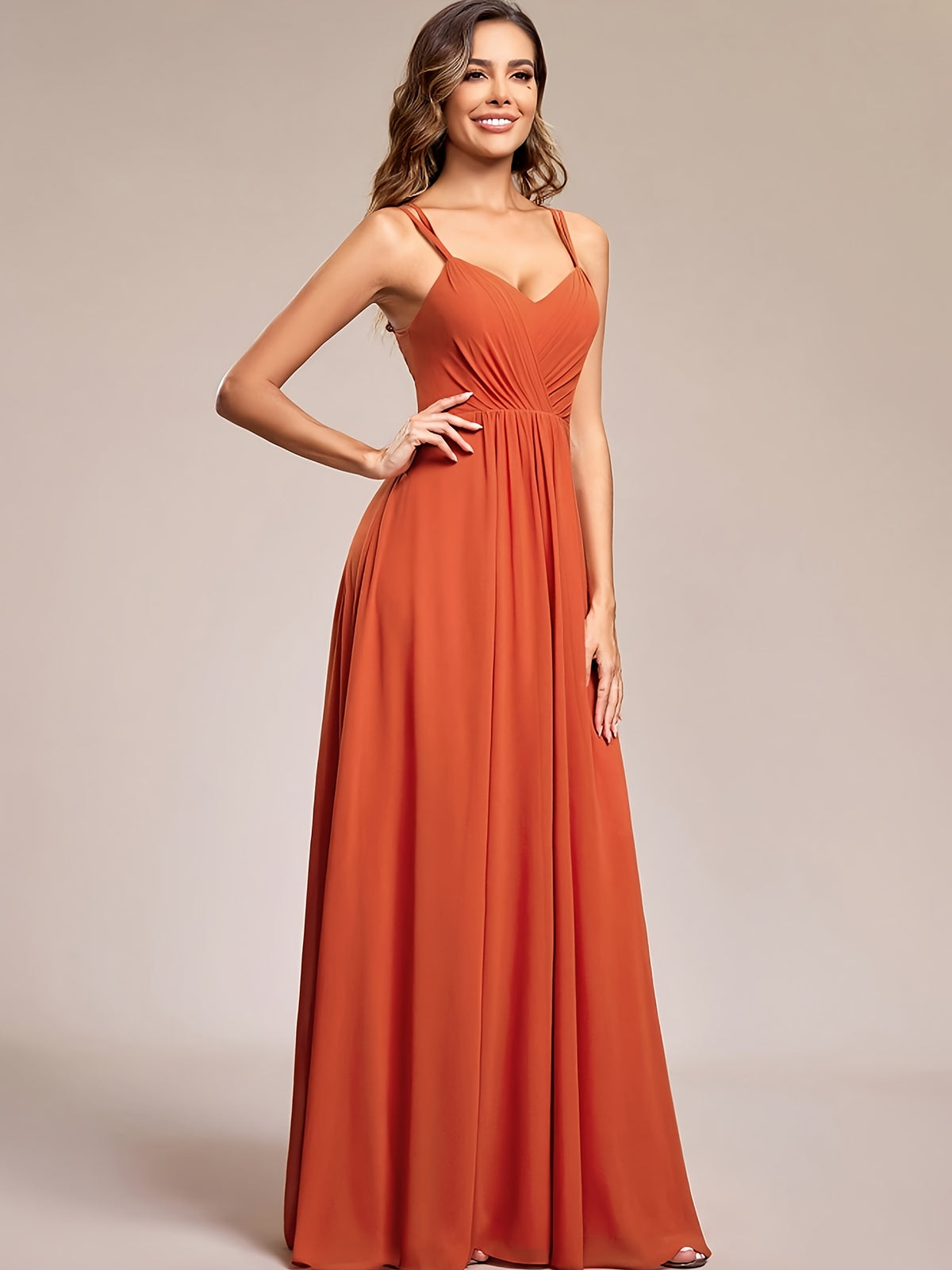 Elegant and Fashionable Party Dress, Long Evening Gown for Family Gatherings and Birthdays, Formal Evening Attire, Bridesmaid Performance Dress, Ball Gown, Exclusive for Award Ceremonies, Holiday Date Set, Mother's Wedding Dress - Orange-Red