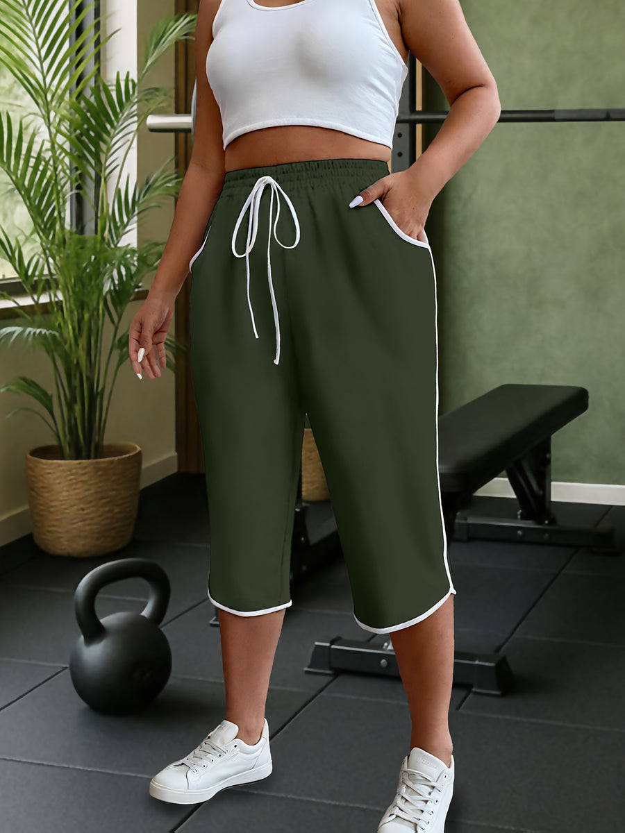 New Spring And Summer Solid Color Casual Comfortable Mid-Length Sweatpants for, Fitness, And with Pockets. - Olive Green