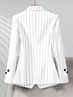 European and American Women's Striped Blazer Top with Multi-button Design, Fashionable, Versatile, Elegant, and Graceful - White