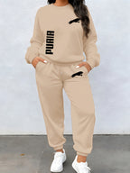 PUAIA Logo, Autumn/Winter Long Sleeve And Pants 2pcs Set, Sweatshirt Ankle-Cinching Trousers Easy Casual Home Commute Women'S Clothing! - Apricot